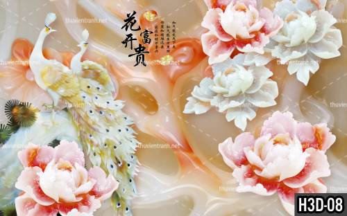 Tranh dán tường Hoa 3D- batch_H3D-08 - Tranh tường chất lượng cao